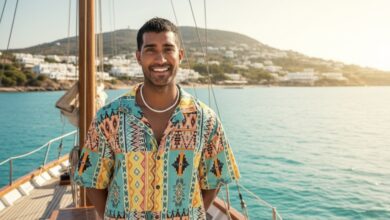 Lee Juggurnauth smiling on set of A Place in the Sun