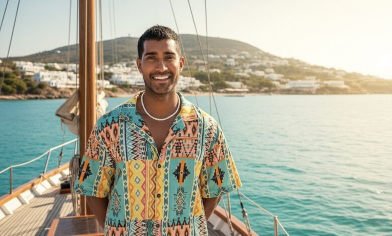 Lee Juggurnauth smiling on set of A Place in the Sun