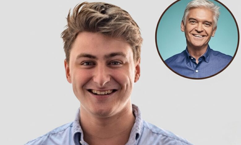 Portrait of Matthew McGreevy, young British actor, smiling at the camera